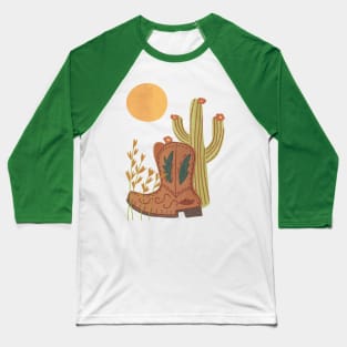 Southwest Cowboy Boots and Cactus with Full Moon Baseball T-Shirt